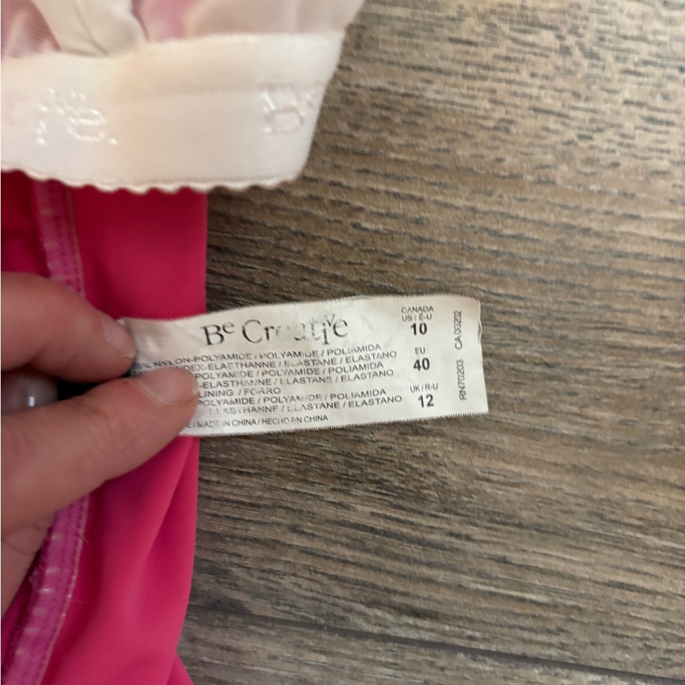 Pink Ruched One Piece Swimsuit Ruffle Front Tummy Control Size 10 - Picture 4 of 7